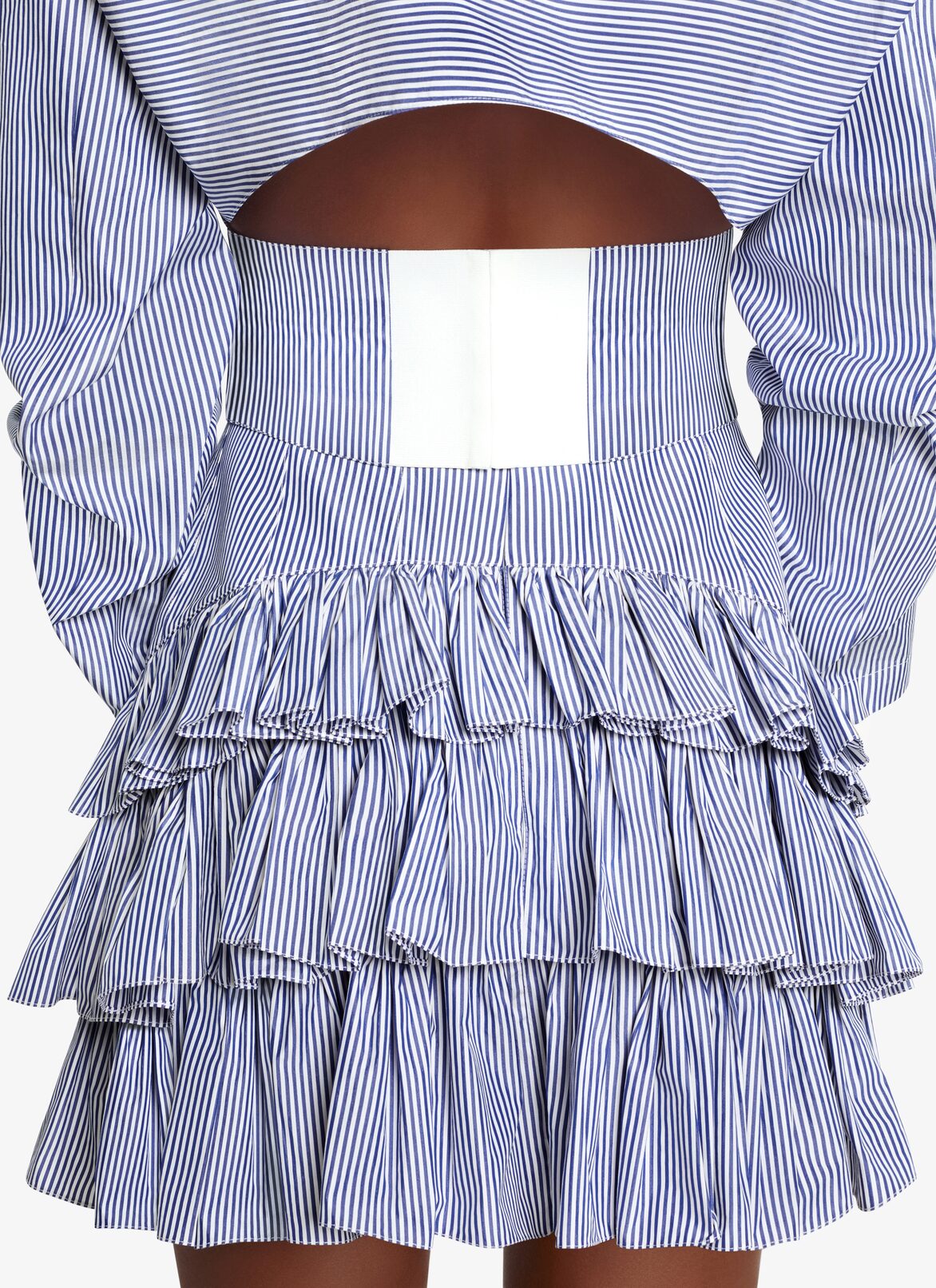 RUFFLE POPLIN MINI SKIRT ALAÏA WHITE/BLUE RUFFLE POPLIN MINI SKIRT
